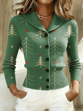 Vintage Christmas Print Knit V-Neck Sweatshirt