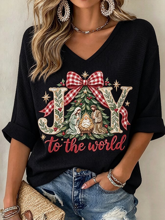 Women's Christmas Nativity Print Top