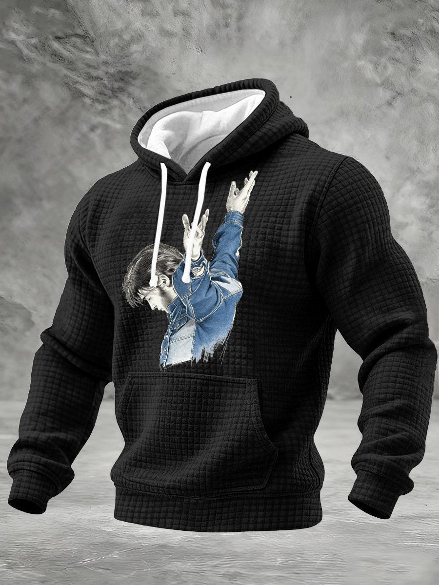 Men's Retro King Of Rock And Roll Printed Casual Hoodie