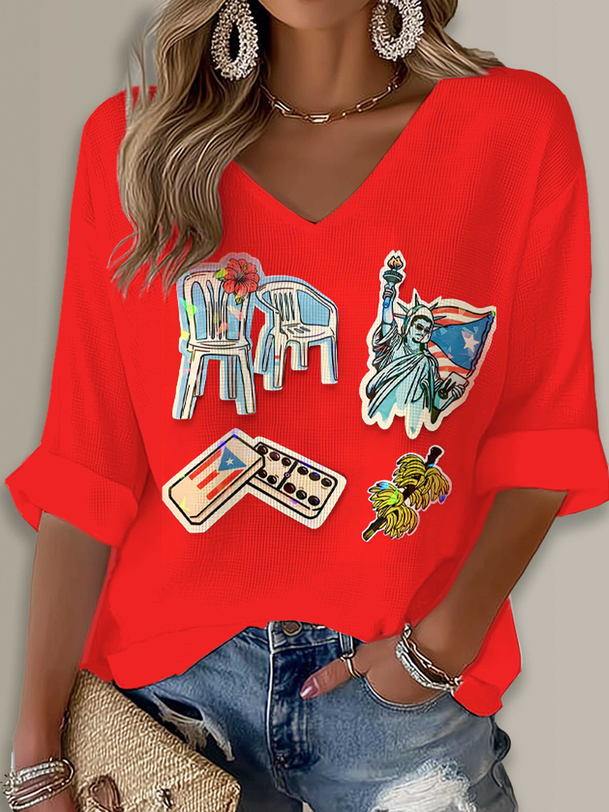 Puerto Rico Singer Boricua Decorate Printed Long Sleeve Top