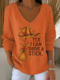 Women's Yes I Can Drive A Stick Print V Neck Sweater