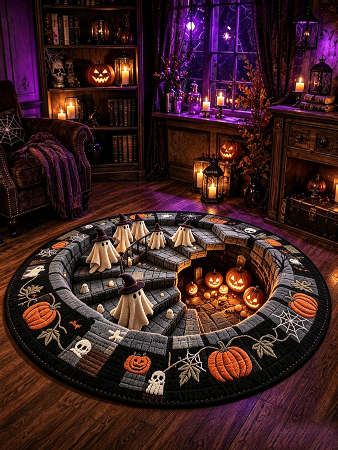 Halloween 3d Visual Trap Living Room Rug Home Bedroom Anti-Slip Skin-Friendly Bedside Rug Easy-Care Floor Mat