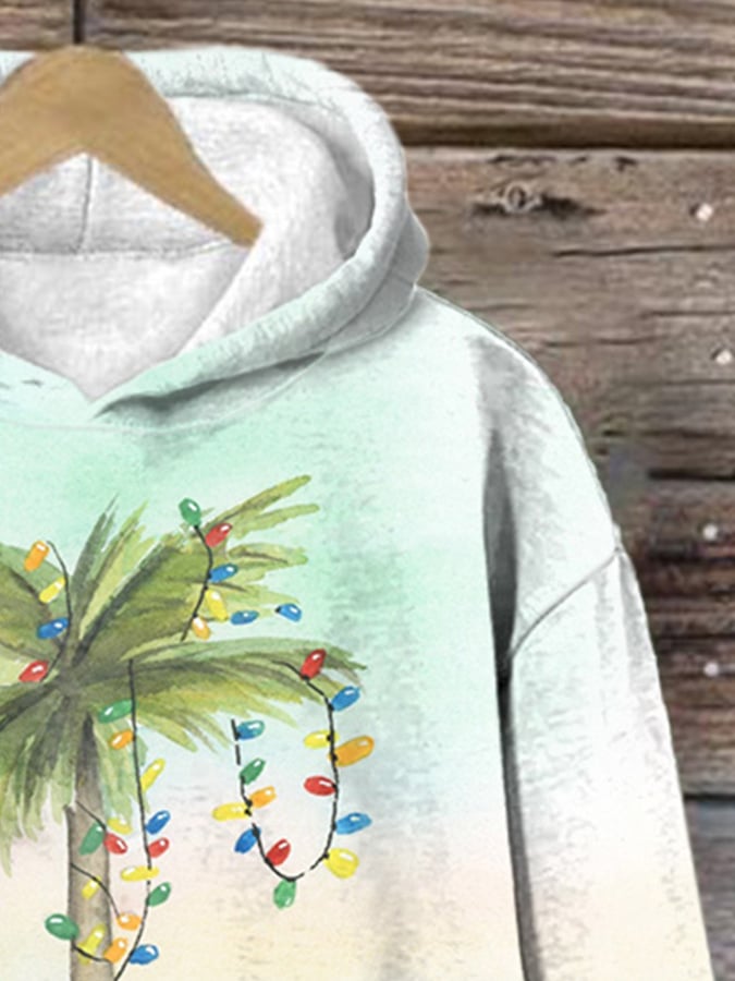 Retro Florida Christmas Watercolor Palm Tree Print Hoodie