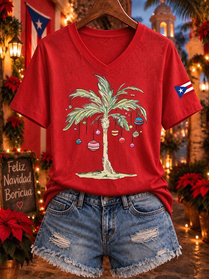Women's Boricua Christmas Print Top
