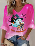 Dog Ghost Halloween Art Printed Long Sleeve Top