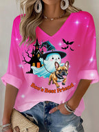 Dog Ghost Halloween Art Printed Long Sleeve Top