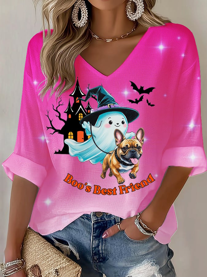Dog Ghost Halloween Art Printed Long Sleeve Top