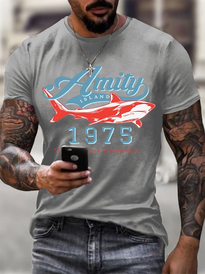 Men's Amity Island 1975 Printed Round Neck T-Shirt