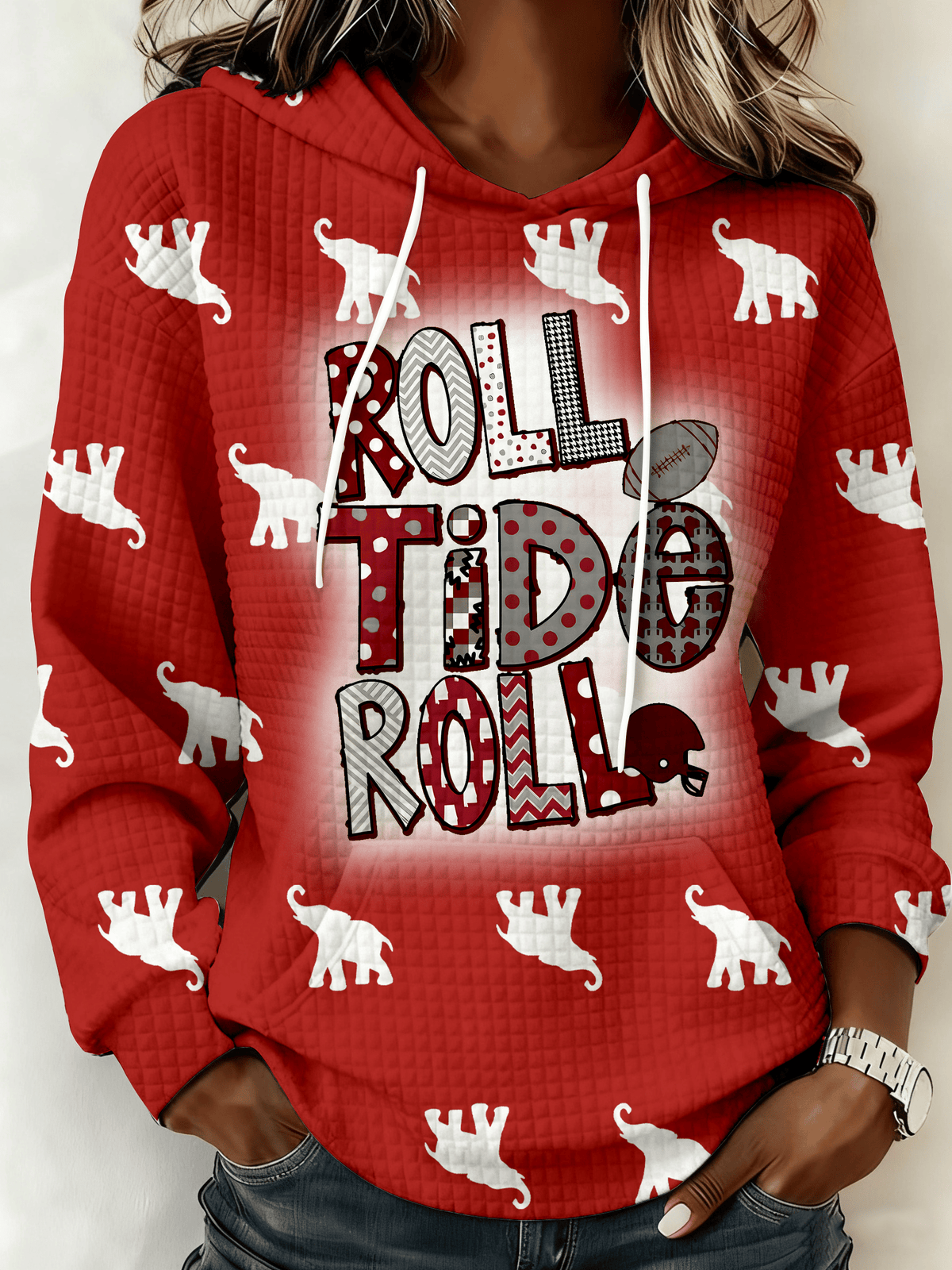 Women's Hooded Football Print Sweatshirt