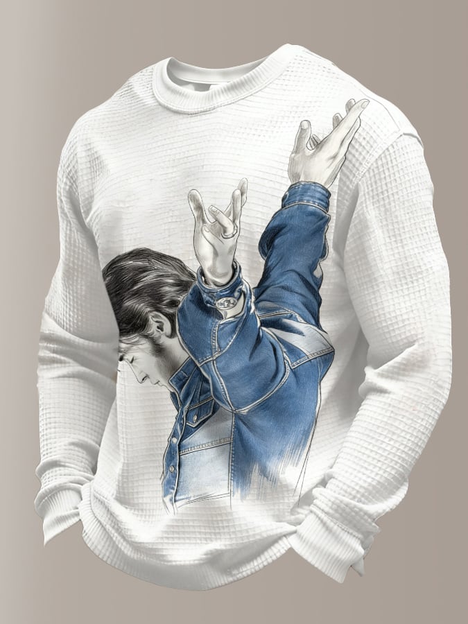 Men's Retro King Of Rock And Roll Printed Casual Top