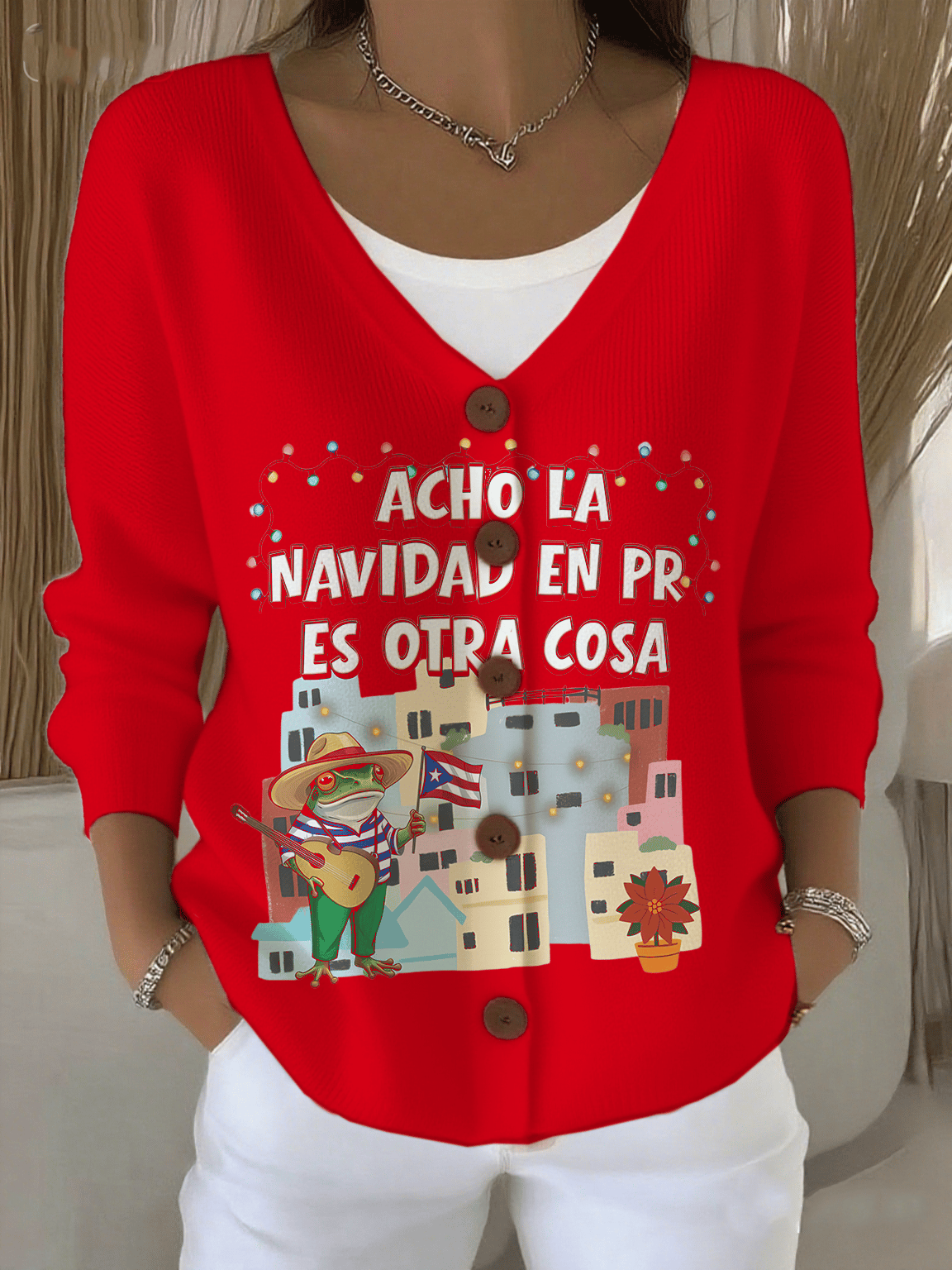 Navidades Boricuas Printed Knitted Top