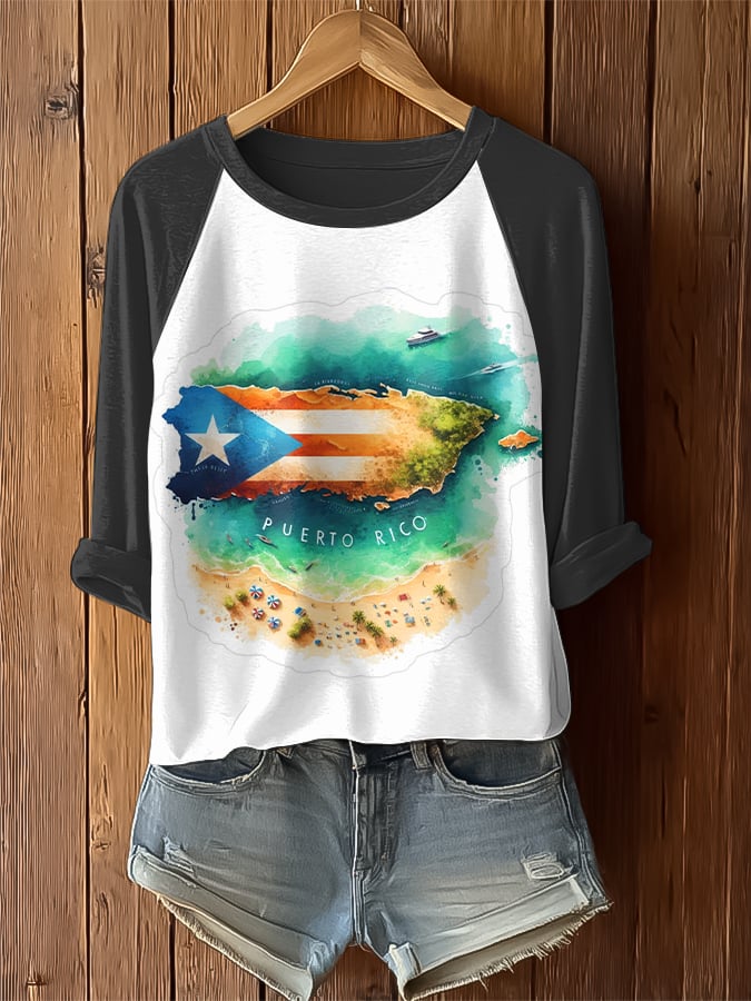 Puerto Rico Colorful Casual Printed Raglan T-shirt