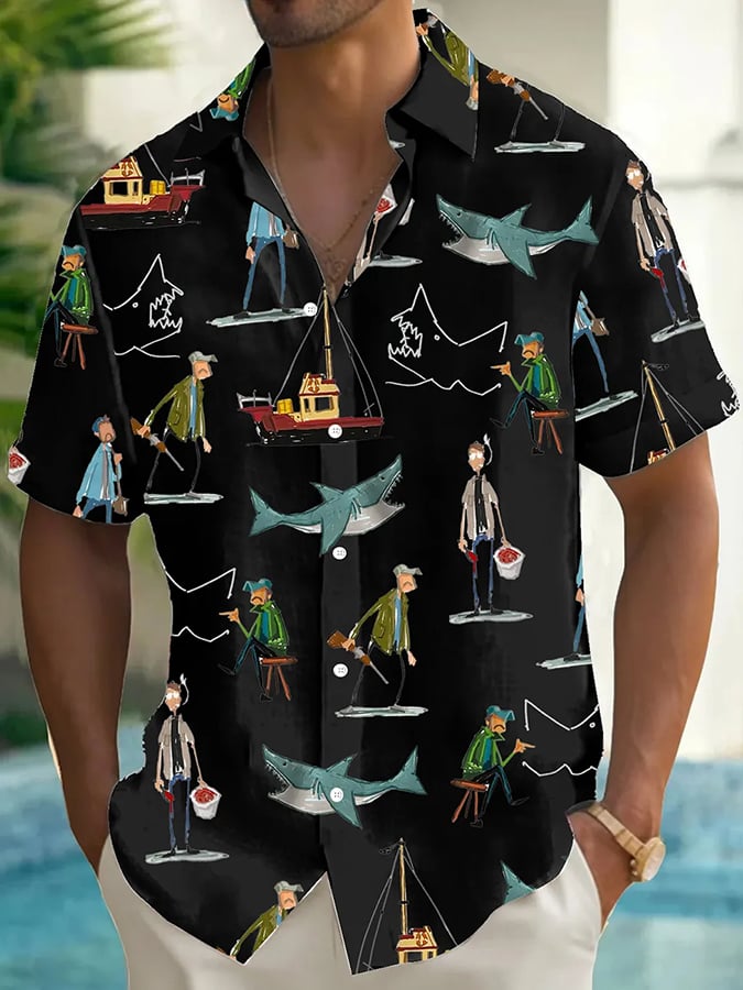 Men's Shark Art Print Casual Shirt