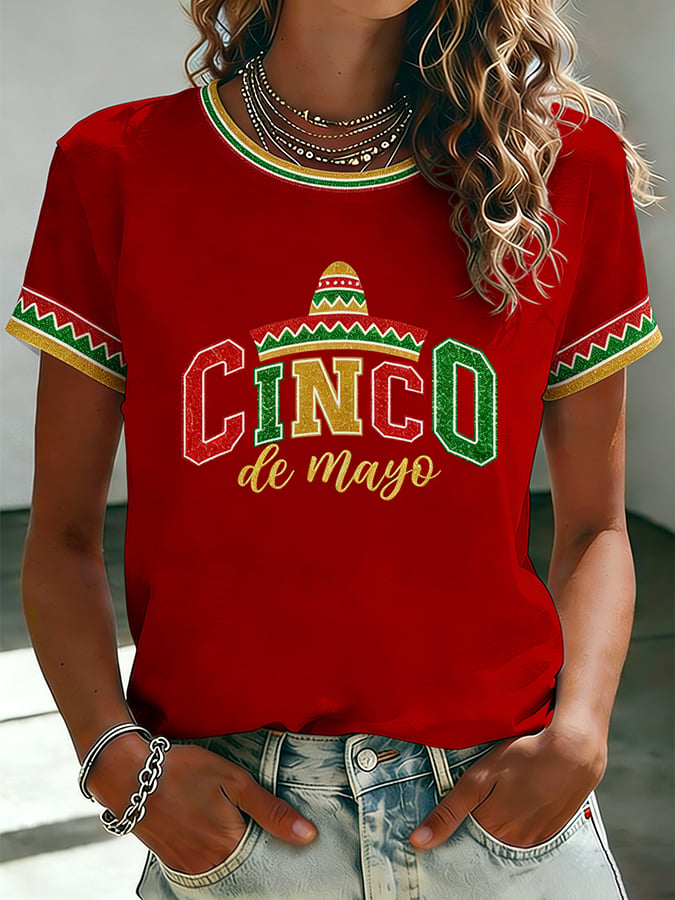 Women's Mexican Art Cinco de Mayo Print  T-shirt