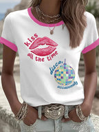 Women's Kiss All The Time Disco Occasionally Print Round Neck T-shirt