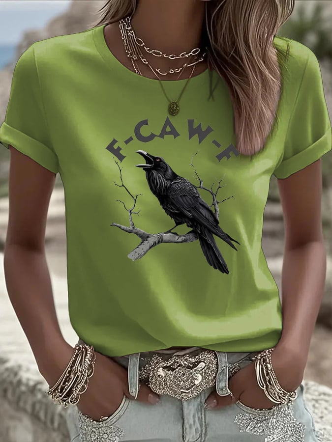 Women's F-Caw-F Raven Print Casual T-shirt