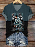 Women's Singer V-neck Printed Short-sleeved T-shirt