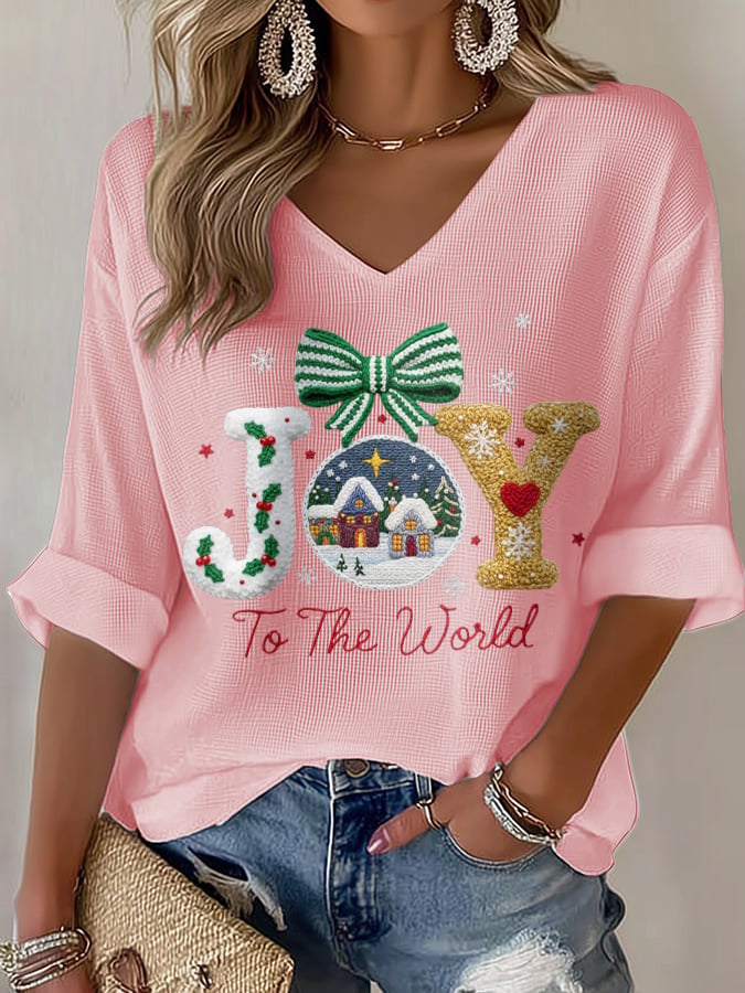 Women's Casual Christmas Jesus Waffle T-shirt
