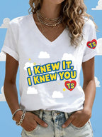 V-Neck Retro I Knew It Print T-Shirt