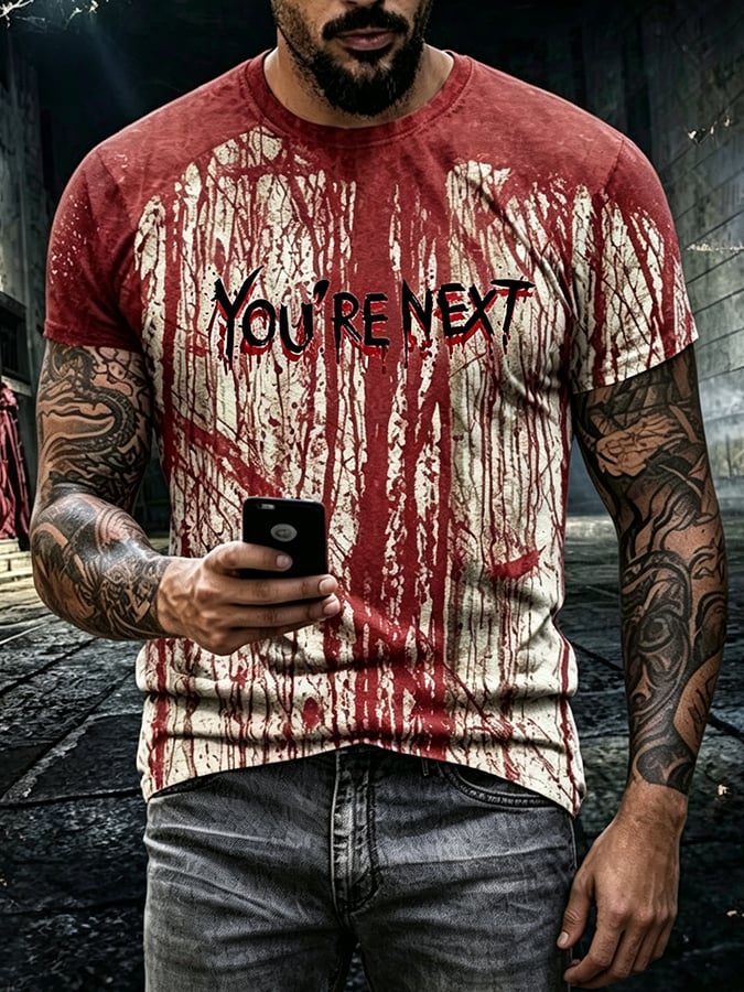 Men's Halloween Spooky Face Print T-Shirt