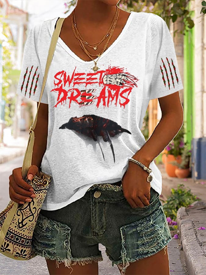Women's Halloween Horror Nightmare Printed Casual T-Shirt