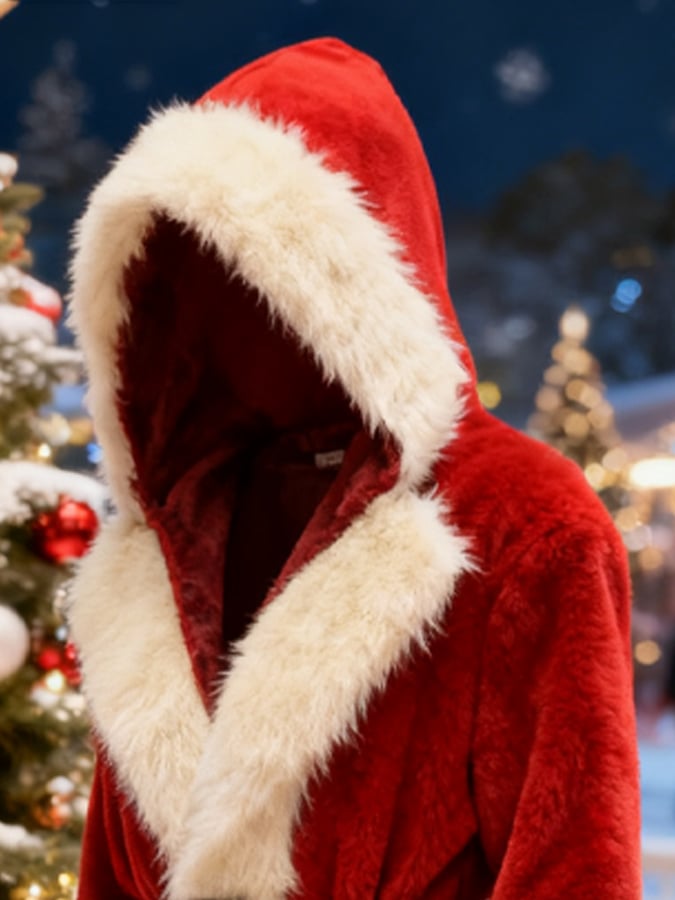 Unisex Christmas Plush and Fleece Warm Mid-Length Coat (with Belt Design)