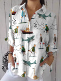 Women's Shark Art Print Casual Shirt