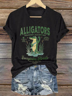 Women's Fashion Casual Retro Crocodile Island Resistance Fdt Print T-Shirt