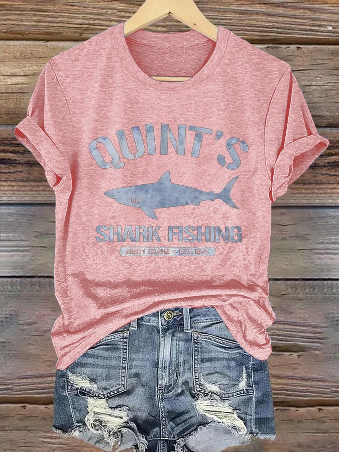 Women's Shark Fishing  Print T-Shirt