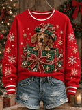Women's Retro Christmas Dog  Print Top