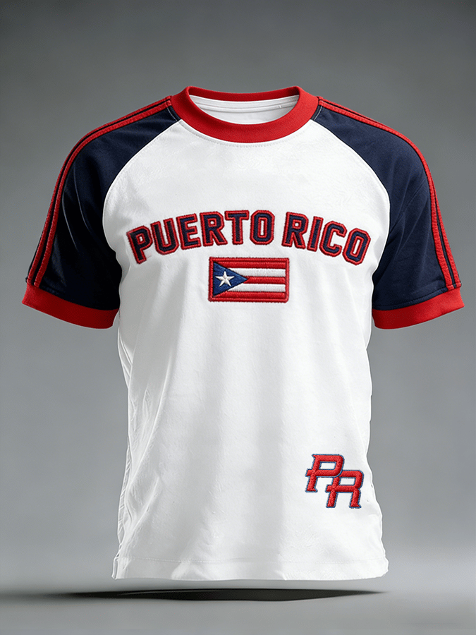 Men's Puerto Rico Baseball Fan Casual Raglan T-Shirt