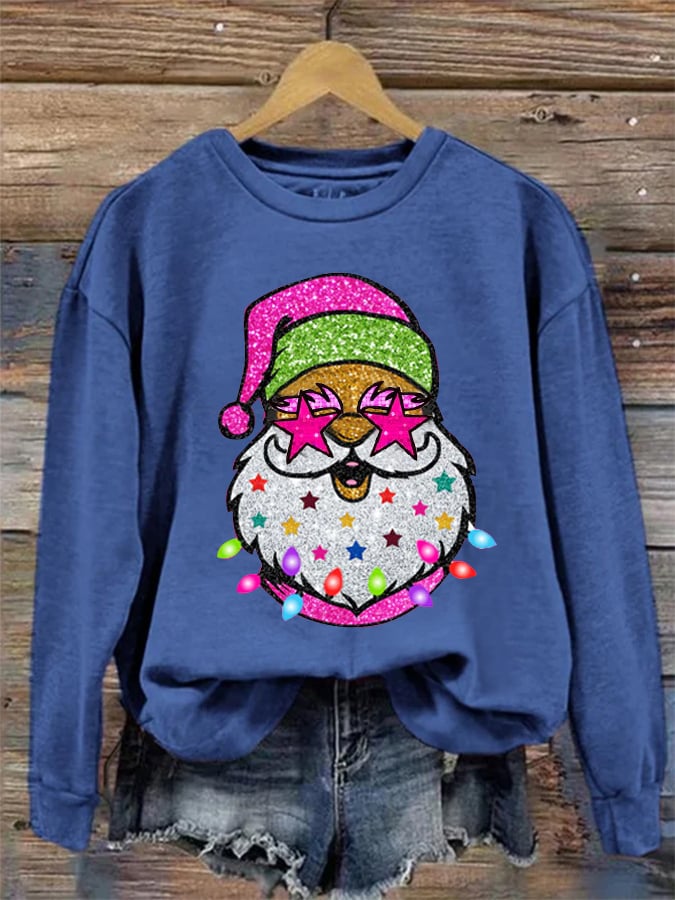 Women's Shiny Santa Print Sweatshirt