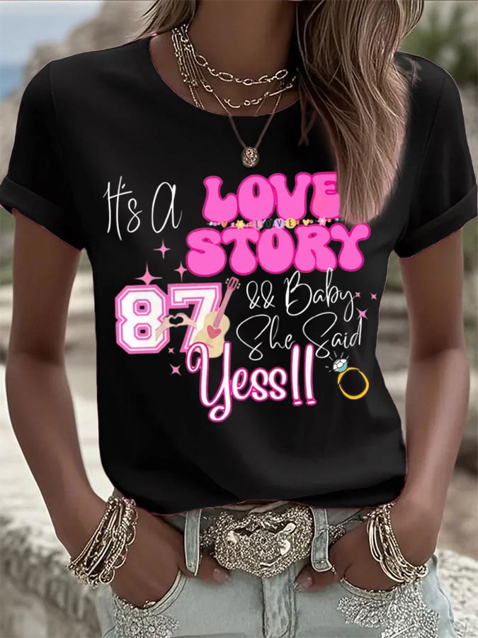 Women's Engaged Print Crew Neck T-Shirt