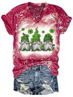 Women‘s Gnome Clover Tie-Dye Print Casual T-shirt
