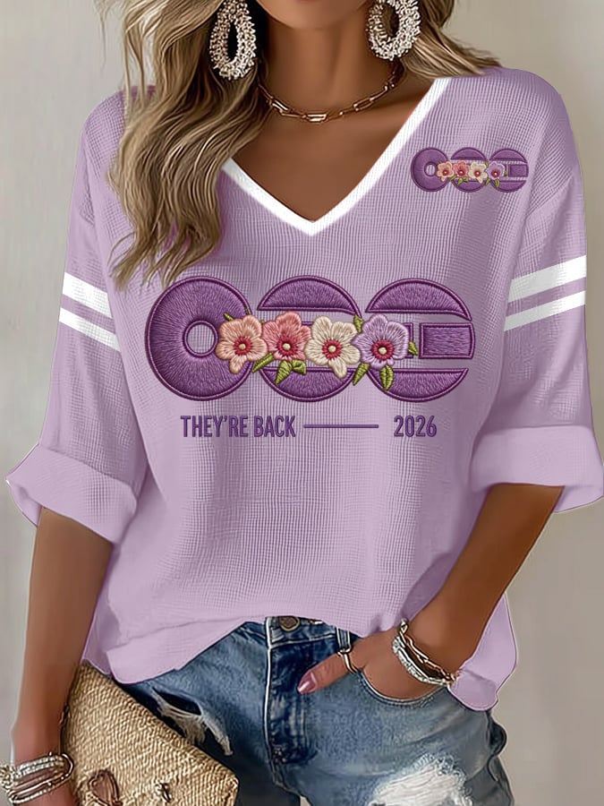 Women's Music Art Print V-Neck Top