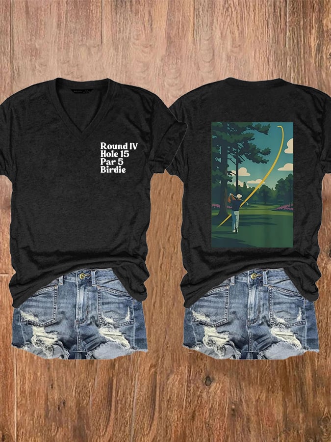 Women's Round IV Hole 15 Par 5 Birdie Printed Short-Sleeve T-Shirt