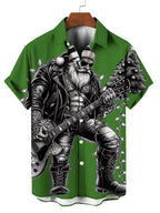 Men's Musical Santa Print Fashion Short Sleeve Shirt