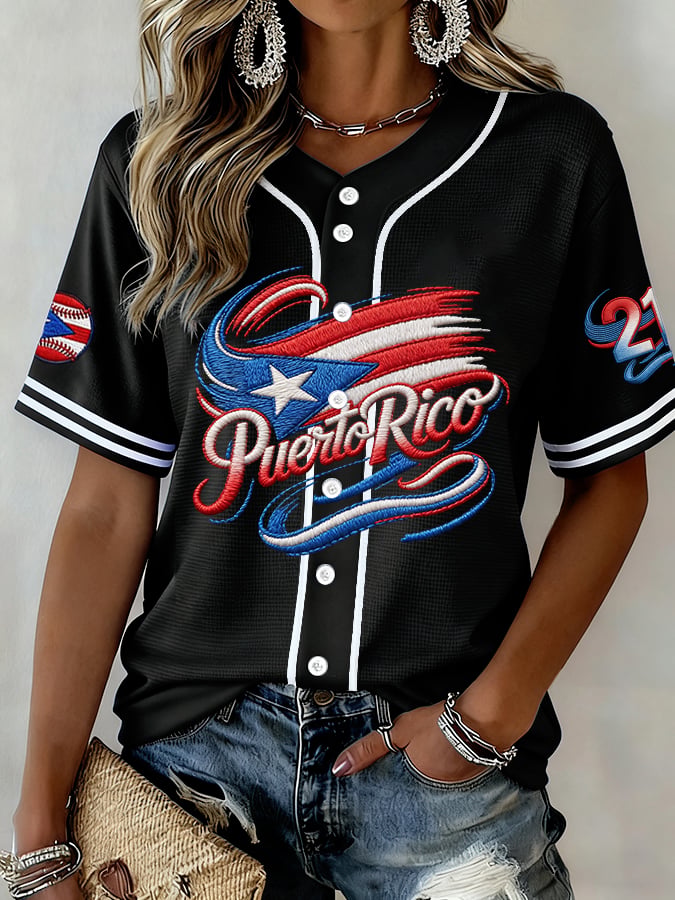 Women's  Baseball  Print Shirt