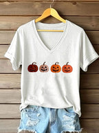 Women's Pumpkin Face Casual T-Shirt