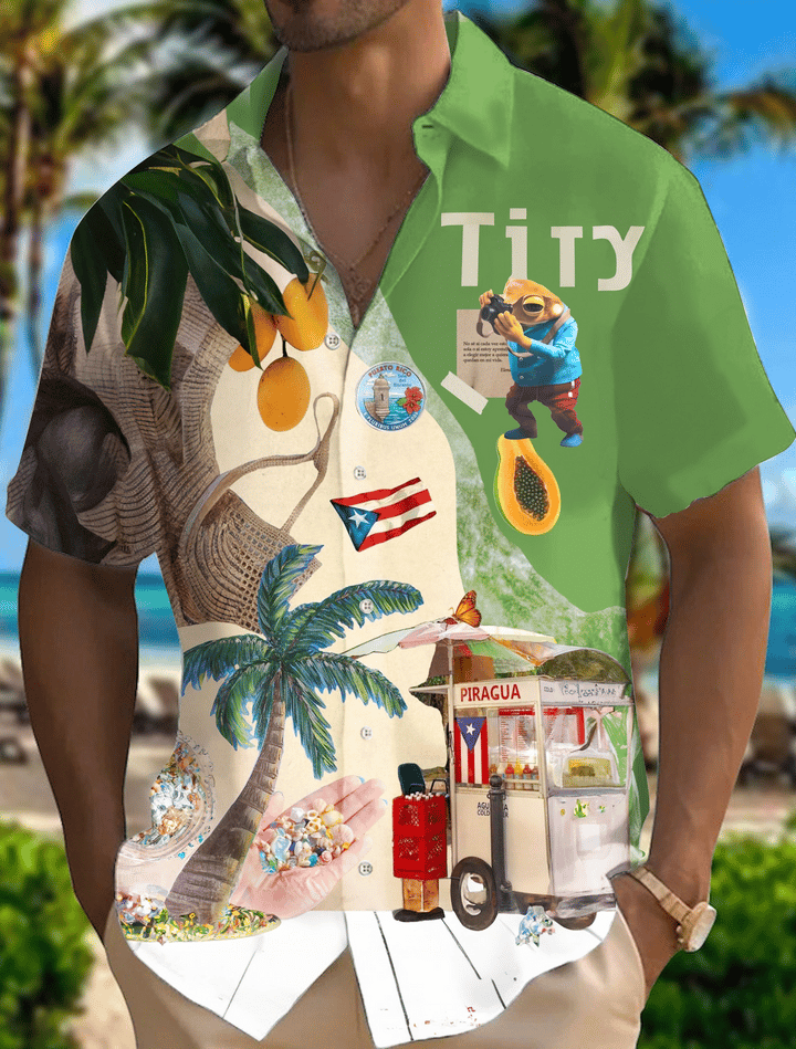 Puerto Rico Singer Beach Print Short Sleeve Shirts