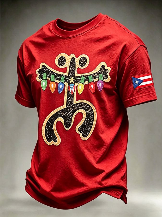 Men's Puerto Rico Christmas Print Casual T-Shirt