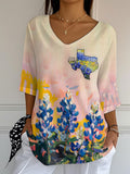 Women's Texas Blue Hat CitiPrint Mid Sleeve Casual T-Shirt