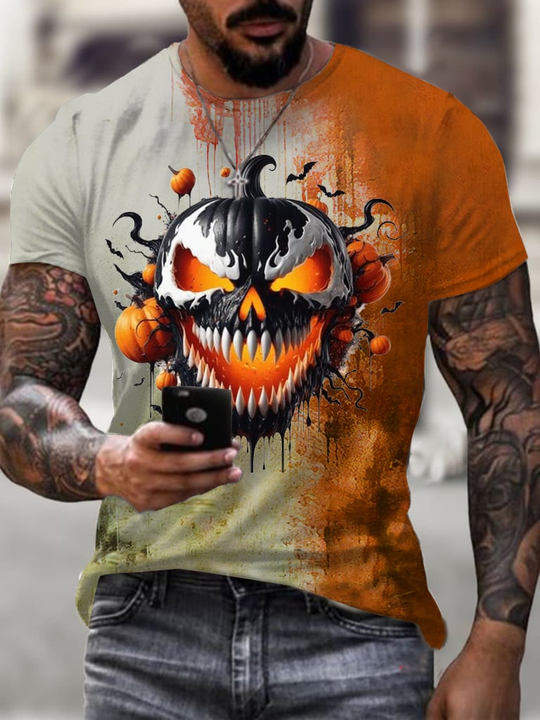 Men's Fashion Casual Halloween Horror Expression Print T-shirt