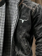 Men's Vintage Suede and Plaid Lining Multi-Pocket Outdoor Jacket