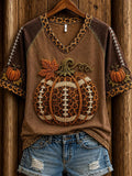 Women's Autumn Pumpkin Pattern Casual Short-Sleeve T-Shirt