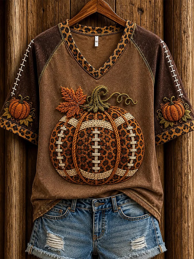 Women's Autumn Pumpkin Pattern Casual Short-Sleeve T-Shirt