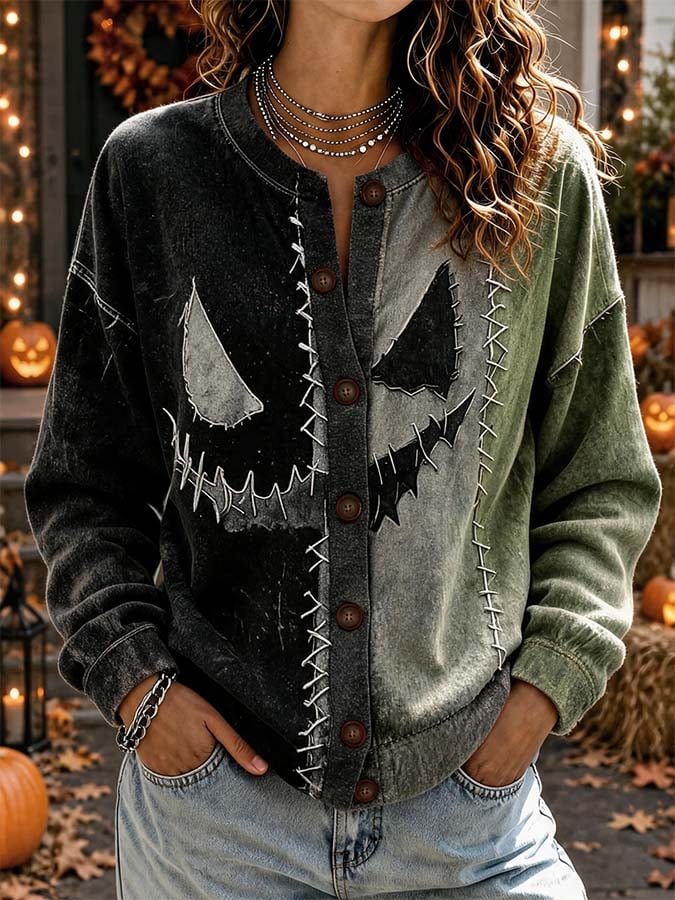 Women'S Casual Printed Knit Cardigan