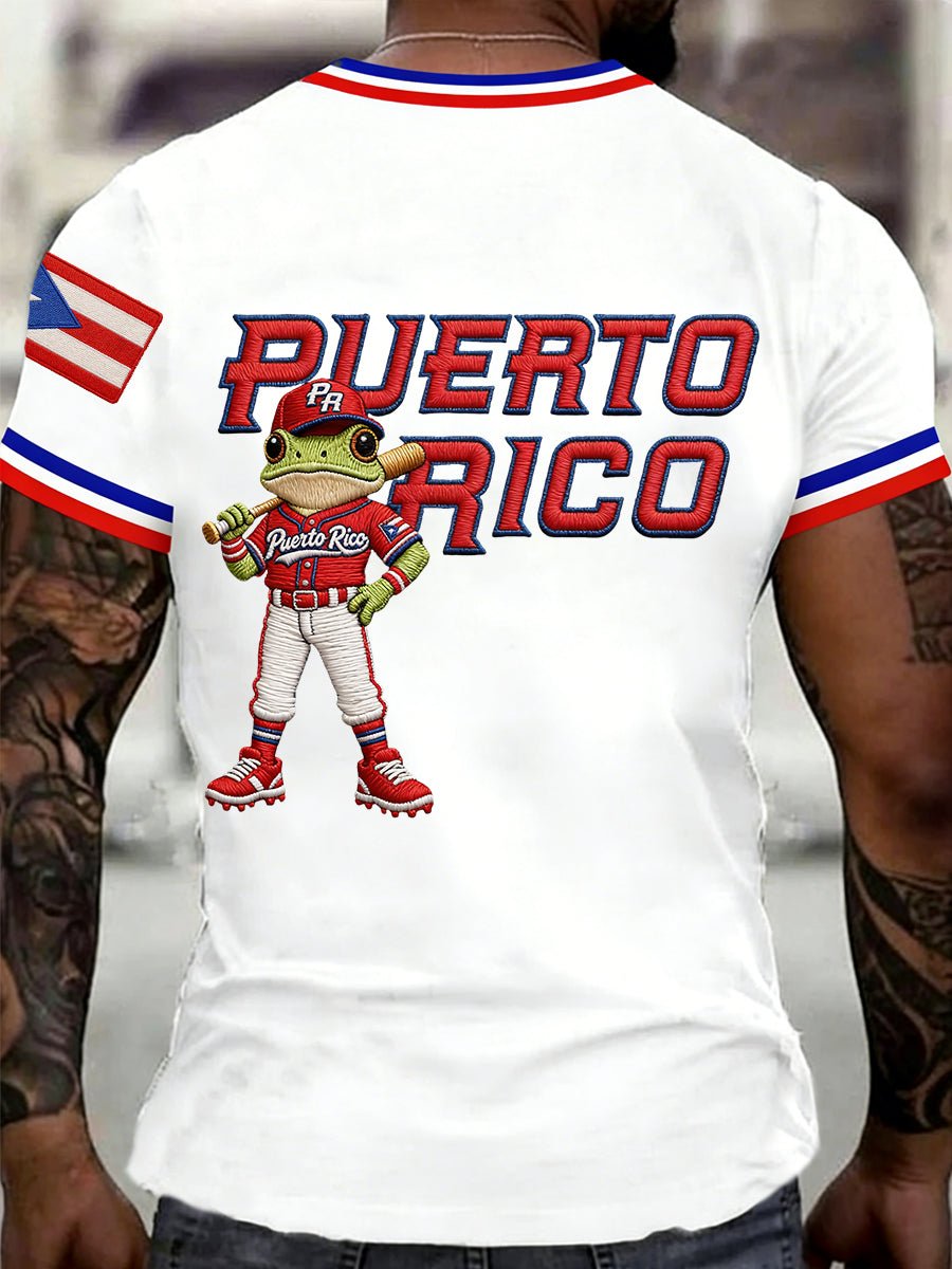 Men's Puerto Rico Baseball Print Casual T-shirt