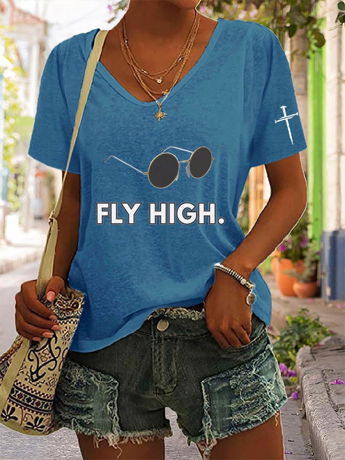 Women's “Hot Singer” Printed V-Neck T-Shirt