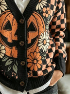 Women's Casual V-Neck Halloween Print Cardigan